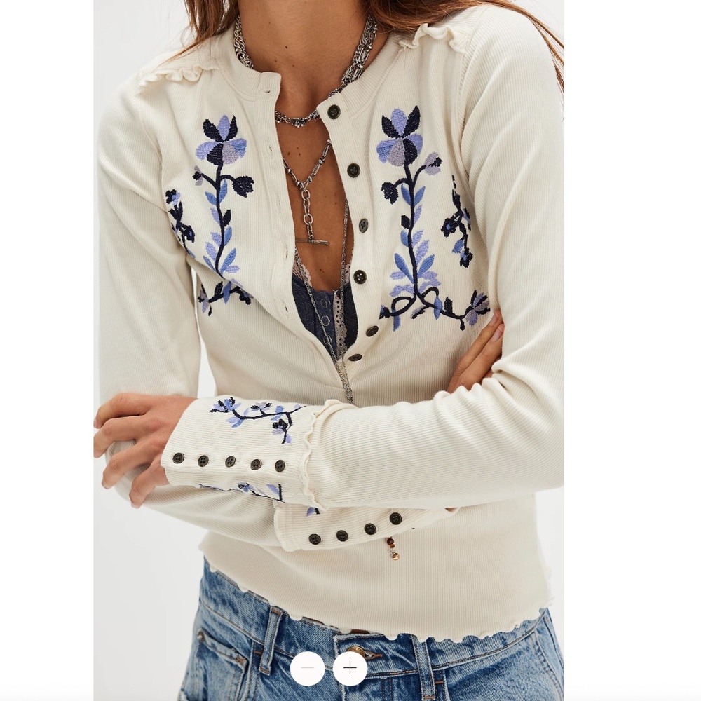 NWT Free People Fleur Embroidered Cuff Henley - Picture 3 of 11
